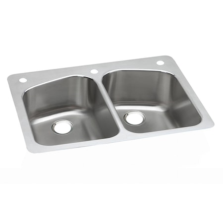 Elkay Dayton Stainless Steel 33 X 22 X 8 Equal Double Bowl Dual Mount Sink DPXSR233220